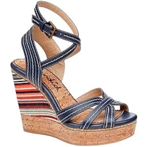 Splendid Kayla Rainbow Striped Blue Leather Boho Espadrille Wedge Sandals Size 8